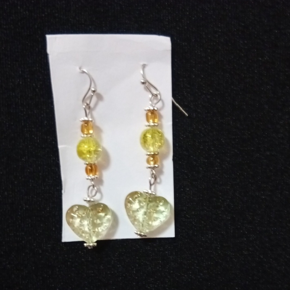 Elegant Yellow Handmade Heart Earrings